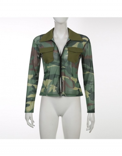 Replica Fashion Camouflage Zipper Up Long Sleeve Top Long Sleeve Turndown Collar #793938 $20.00 USD for Wholesale