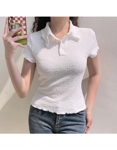 Replica Knitting  Stringy Selvedge  Solid White Ladies Tops Short Sleeve Turndown Collar #793941 $17.75 USD for Wholesale