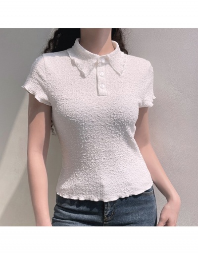 Replica Knitting  Stringy Selvedge  Solid White Ladies Tops Short Sleeve Turndown Collar #793941 $17.75 USD for Wholesale