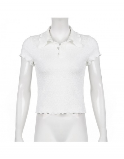 Replica Knitting  Stringy Selvedge  Solid White Ladies Tops Short Sleeve Turndown Collar #793941 $17.75 USD for Wholesale