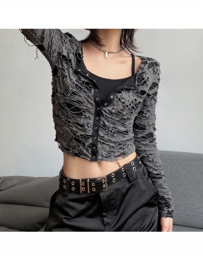 Replica  Rock Retro Knitting Hollowed Out Long Sleeve Top Long Sleeve V Neck #793943 $18.66 USD for Wholesale