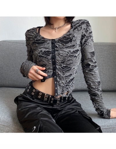 Replica  Rock Retro Knitting Hollowed Out Long Sleeve Top Long Sleeve V Neck #793943 $18.66 USD for Wholesale