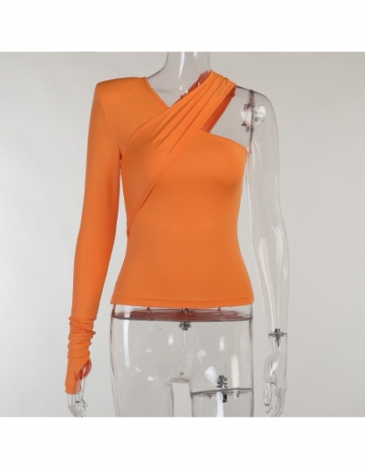 Replica Sexy Pure Color One Sleeve Ladies Top Long Sleeve V Neck #793946 $15.08 USD for Wholesale