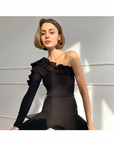 Replica Ladies One Shoulder Patchwork Fitted Tops Long Sleeve Inclined Shoulder #793952 $16.28 USD for Wholesale