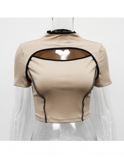 Replica  Solid Color Hollowed Out Sexy Short Sleeve Crop Top Short Sleeve Crew Neck #793953 $15.60 USD for Wholesale