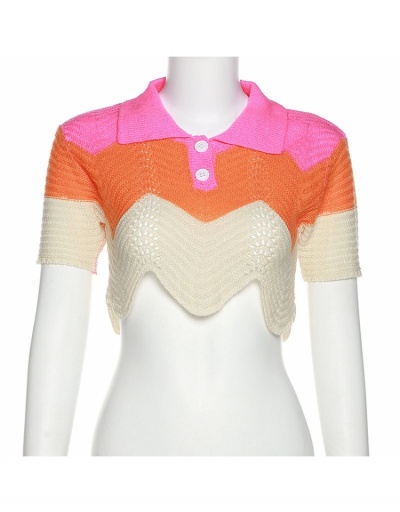 Replica Color Blocking Polo Shirts Cropped Tops For Women Short Sleeve Turndown Collar #793968 $27.56 USD for Wholesale