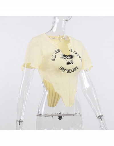 Replica  Fashion Letter Printing Irregular T Shirt Short Sleeve V Neck #793979 $20.23 USD for Wholesale