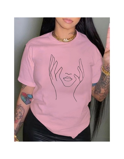 Sketch Printed Women Latest Pink T Shirts Short Sleeve Crew Neck #793983 $15.76 USD, Wholesale Fashion T-Shirts