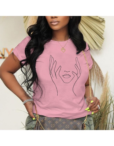 Replica Sketch Printed Women Latest Pink T Shirts Short Sleeve Crew Neck #793983 $15.76 USD for Wholesale