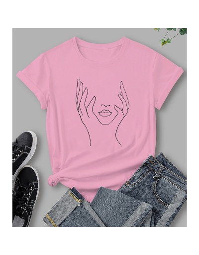 Replica Sketch Printed Women Latest Pink T Shirts Short Sleeve Crew Neck #793983 $15.76 USD for Wholesale