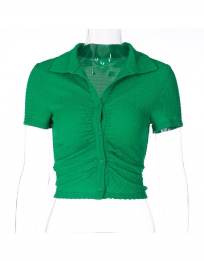 Replica Ruched Solid Button Up Ladies Tops Short Sleeve Turndown Collar #793985 $16.77 USD for Wholesale