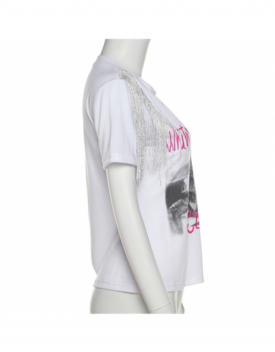 Replica Stylish White V Neck  Tassel T Shirts For Women Short Sleeve V Neck #794011 $17.97 USD for Wholesale