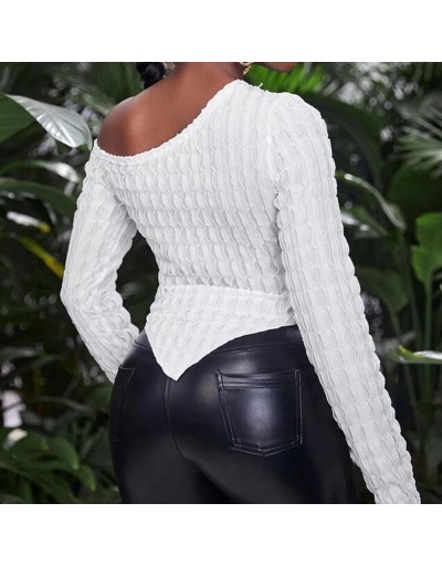 Replica Chic Inclined Shoulder Solid Hollow Out Long Sleeve Top For Women Long Sleeve Inclined Shoulder #794032 $18.33 USD for Wholesale