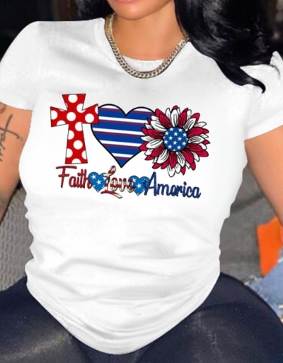 Women American Flag Pattern Printed Summer T Shirts Short Sleeve Crew Neck #794035 $11.72 USD, Wholesale Fashion T-Shirts