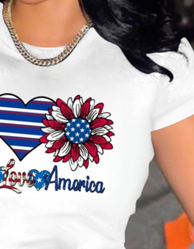 Replica Women American Flag Pattern Printed Summer T Shirts Short Sleeve Crew Neck #794035 $11.72 USD for Wholesale