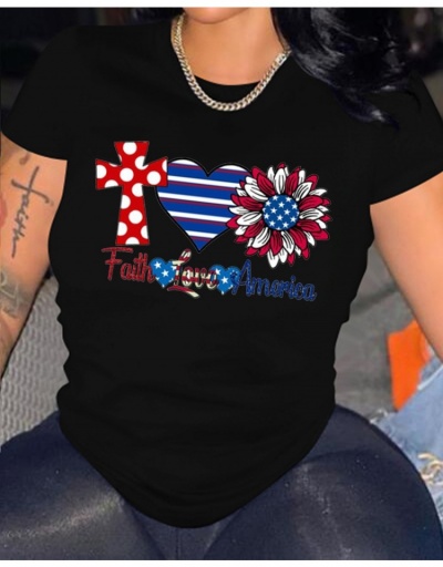 Replica Women American Flag Pattern Printed Summer T Shirts Short Sleeve Crew Neck #794035 $11.72 USD for Wholesale