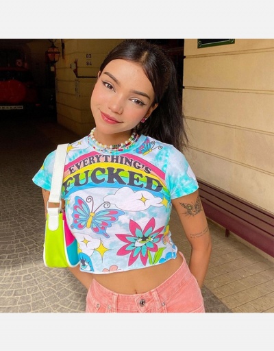 Replica Graphic Crew Neck Summer Cropped Tops Short Sleeve Crew Neck #794045 $13.39 USD for Wholesale