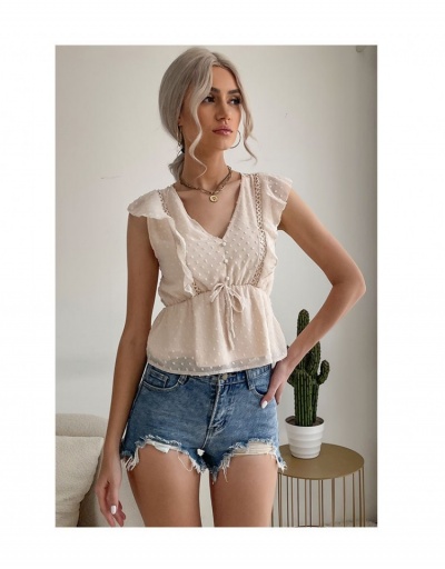 Replica Ladies White V Neck  Patchwork Tops Short Sleeve V Neck #794061 $28.18 USD for Wholesale