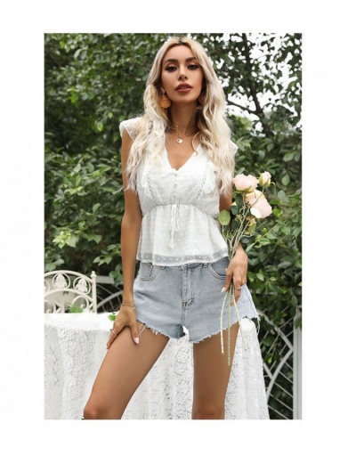 Replica Ladies White V Neck  Patchwork Tops Short Sleeve V Neck #794061 $28.18 USD for Wholesale