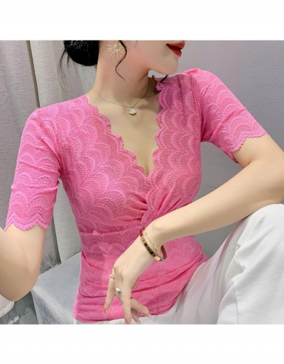 Korean Style V Neck Lace Solid Ladies Tops Short Sleeve V Neck #794065 $26.00 USD, Wholesale Fashion Blouses