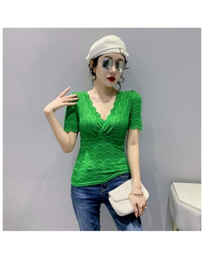 Replica Korean Style V Neck Lace Solid Ladies Tops Short Sleeve V Neck #794065 $26.00 USD for Wholesale