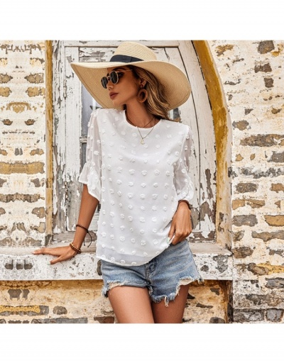 Loose White Crew Neck Ladies Tops Half Sleeve Crew Neck #794067 $25.76 USD, Wholesale Fashion Blouses