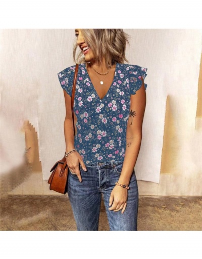 V Neck Floral Ladies Blouse For Summer Short Sleeve V Neck #794068 $16.35 USD, Wholesale Fashion Blouses