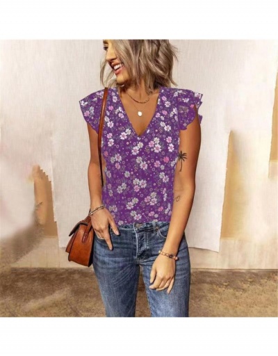 Replica V Neck Floral Ladies Blouse For Summer Short Sleeve V Neck #794068 $16.35 USD for Wholesale