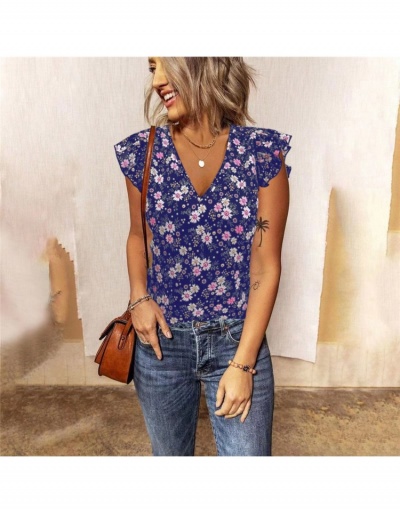 Replica V Neck Floral Ladies Blouse For Summer Short Sleeve V Neck #794068 $16.35 USD for Wholesale