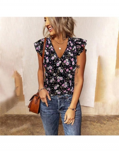 Replica V Neck Floral Ladies Blouse For Summer Short Sleeve V Neck #794068 $16.35 USD for Wholesale