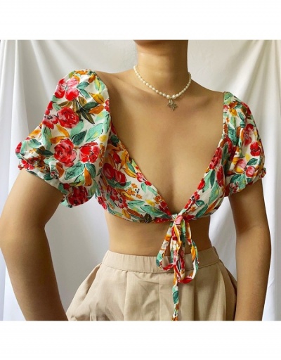  Summer Sexy Printed V-Neck Puff Sleeve Top Short Sleeve V Neck #794070 $17.23 USD, Wholesale Fashion Blouses