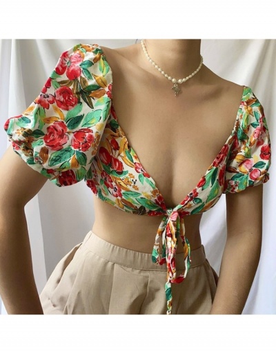 Replica  Summer Sexy Printed V-Neck Puff Sleeve Top Short Sleeve V Neck #794070 $17.23 USD for Wholesale