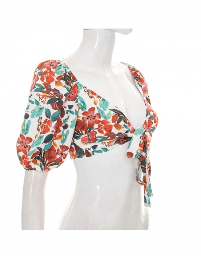 Replica  Summer Sexy Printed V-Neck Puff Sleeve Top Short Sleeve V Neck #794070 $17.23 USD for Wholesale