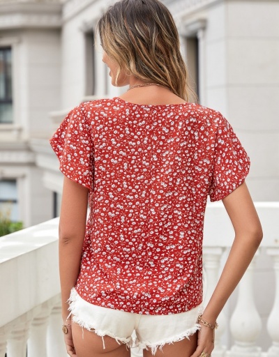 Replica Petal Sleeve  Floral V Neck Ladies Bohemian Tops Short Sleeve V Neck #794071 $16.35 USD for Wholesale