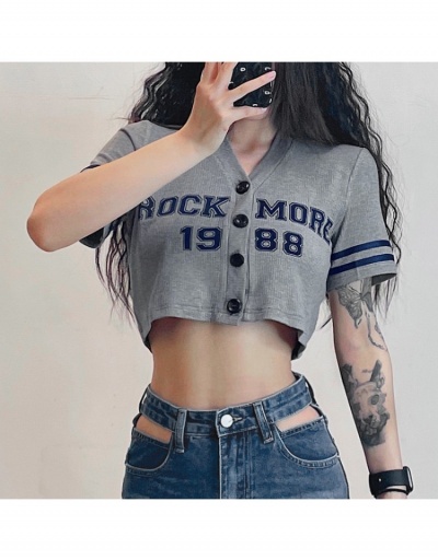  Summer Fashion Letter Printing Cropped Women Top  Short Sleeve V Neck #794075 $19.95 USD, Wholesale Fashion Blouses