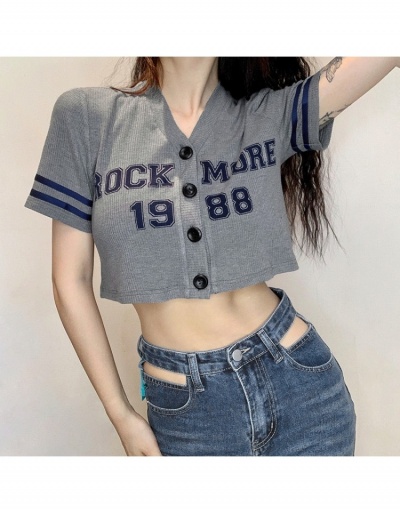 Replica  Summer Fashion Letter Printing Cropped Women Top  Short Sleeve V Neck #794075 $19.95 USD for Wholesale