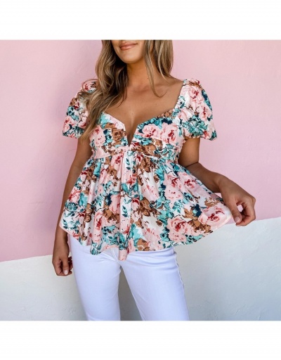 Summer Fashion Puff Short Sleeve Ruffled Tops Short Sleeve Sweetheart Neck #794076 $27.04 USD, Wholesale Fashion Blouses