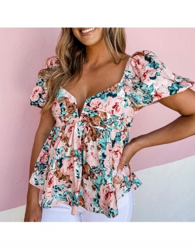 Replica Summer Fashion Puff Short Sleeve Ruffled Tops Short Sleeve Sweetheart Neck #794076 $27.04 USD for Wholesale