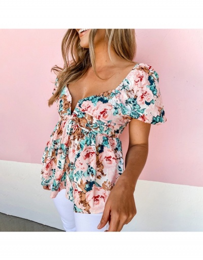 Replica Summer Fashion Puff Short Sleeve Ruffled Tops Short Sleeve Sweetheart Neck #794076 $27.04 USD for Wholesale