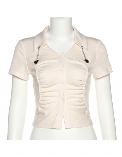 Replica  Summer Fashion Pleated Lapel Solid Color Slim Blouse  Short Sleeve Lapel #794078 $22.40 USD for Wholesale