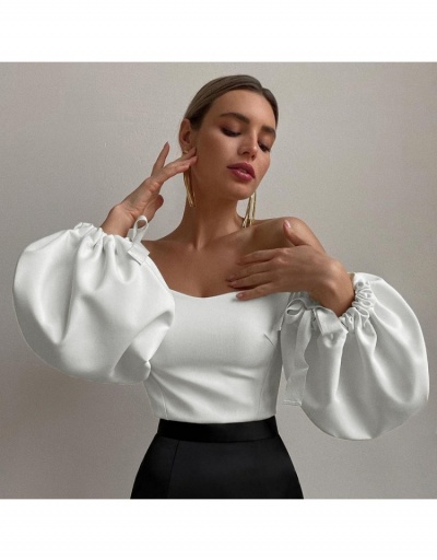 Replica Lantern Sleeve  Off The Shoulder Ladies White Tops Long Sleeve Boat Neck #794079 $19.95 USD for Wholesale