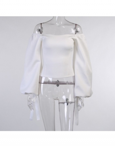 Replica Lantern Sleeve  Off The Shoulder Ladies White Tops Long Sleeve Boat Neck #794079 $19.95 USD for Wholesale