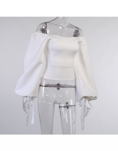 Replica Lantern Sleeve  Off The Shoulder Ladies White Tops Long Sleeve Boat Neck #794079 $19.95 USD for Wholesale