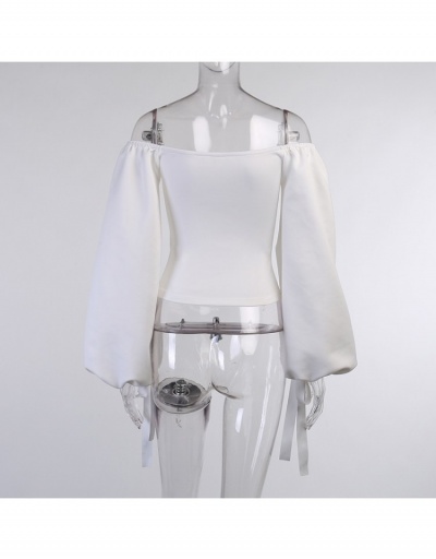 Replica Lantern Sleeve  Off The Shoulder Ladies White Tops Long Sleeve Boat Neck #794079 $19.95 USD for Wholesale