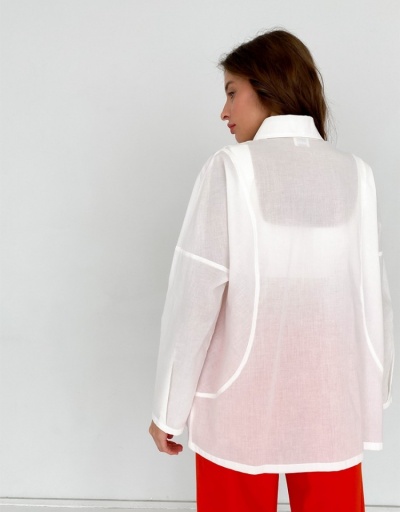 Replica Women Fashion See Through Solid Long Sleeve Shirts Long Sleeve Turndown Collar #794081 $29.25 USD for Wholesale