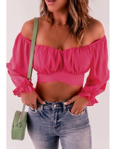 Chiffon  Off The Shoulder Puff Sleeve Cropped Blouse Long Sleeve V Neck #794084 $23.85 USD, Wholesale Fashion Blouses