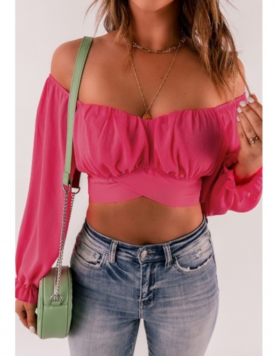 Replica Chiffon  Off The Shoulder Puff Sleeve Cropped Blouse Long Sleeve V Neck #794084 $23.85 USD for Wholesale