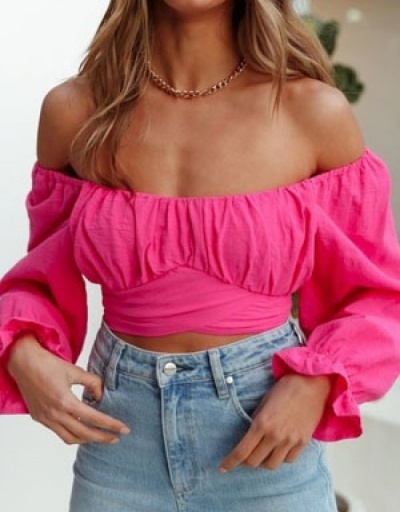 Replica Chiffon  Off The Shoulder Puff Sleeve Cropped Blouse Long Sleeve V Neck #794084 $23.85 USD for Wholesale