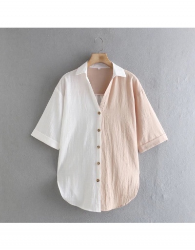 Replica Leisure Colorblock Patchwork Imitation Hemp Women's Blouse Half Sleeve V Neck #794085 $34.58 USD for Wholesale