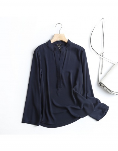 Replica Casual Pure Color Loose Standing Collar Women's Blouse Long Sleeve Lapel #794086 $43.68 USD for Wholesale